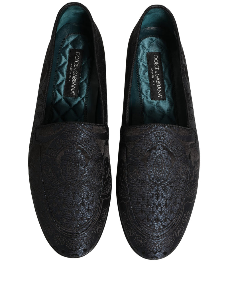 Dolce & Gabbana Blue Jacquard Leather Slip-On Loafers