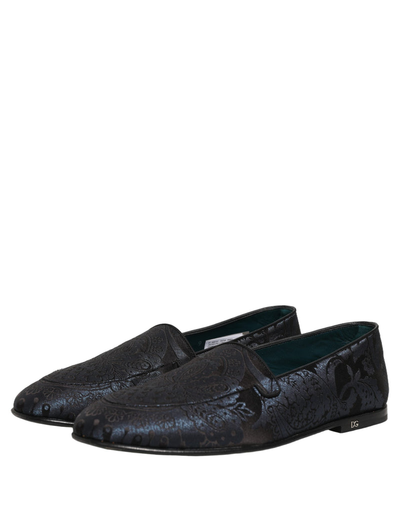 Dolce & Gabbana Blue Jacquard Leather Slip-On Loafers
