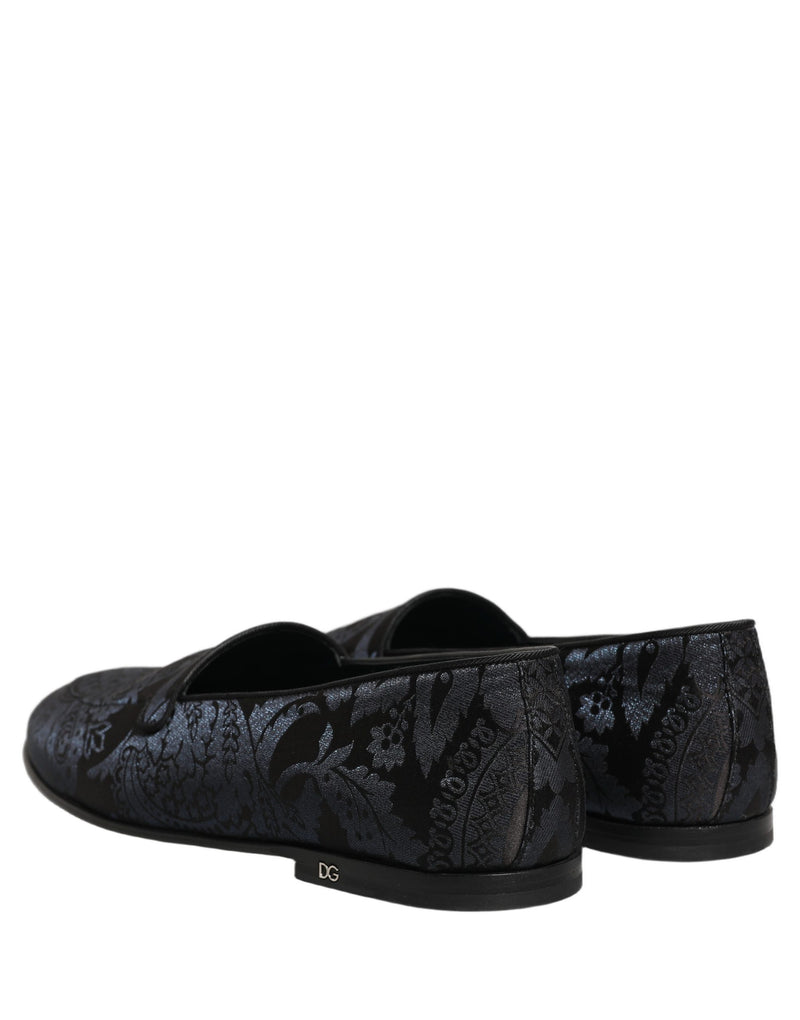 Dolce & Gabbana Blue Jacquard Leather Slip-On Loafers