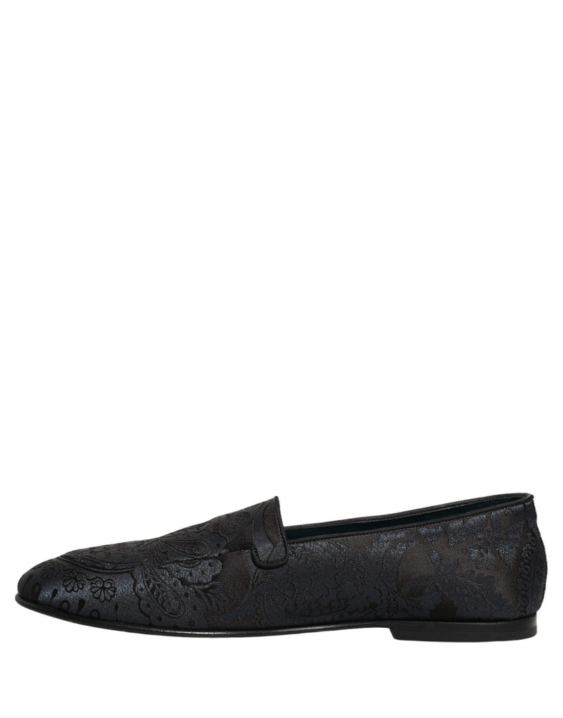 Dolce & Gabbana Blue Jacquard Leather Slip-On Loafers
