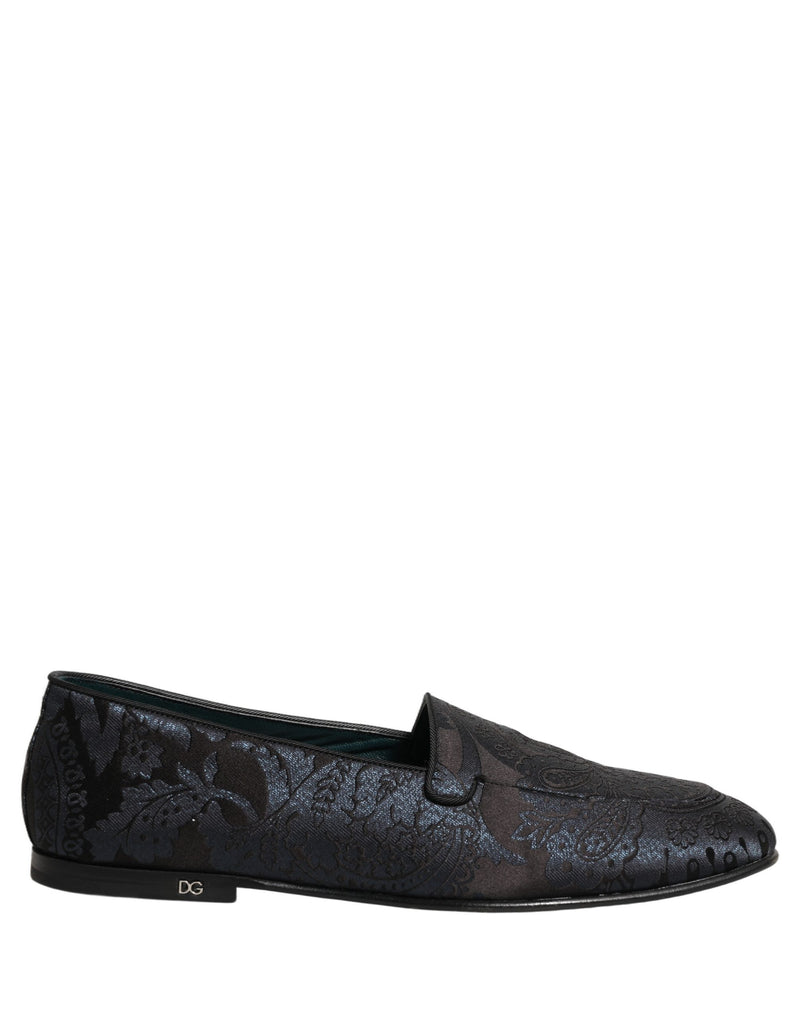 Dolce & Gabbana Silver Jacquard Leather Slip-On Loafers