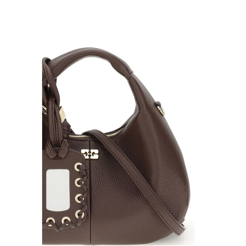 Ganni Brown Recycled Polyester Hobo Mini Handbag