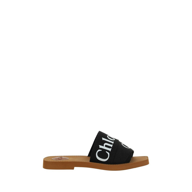 Chloé Black Linen Flat Sandals for Women