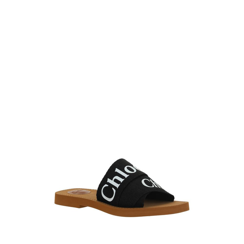 Chloé Black Linen Flat Sandals for Women