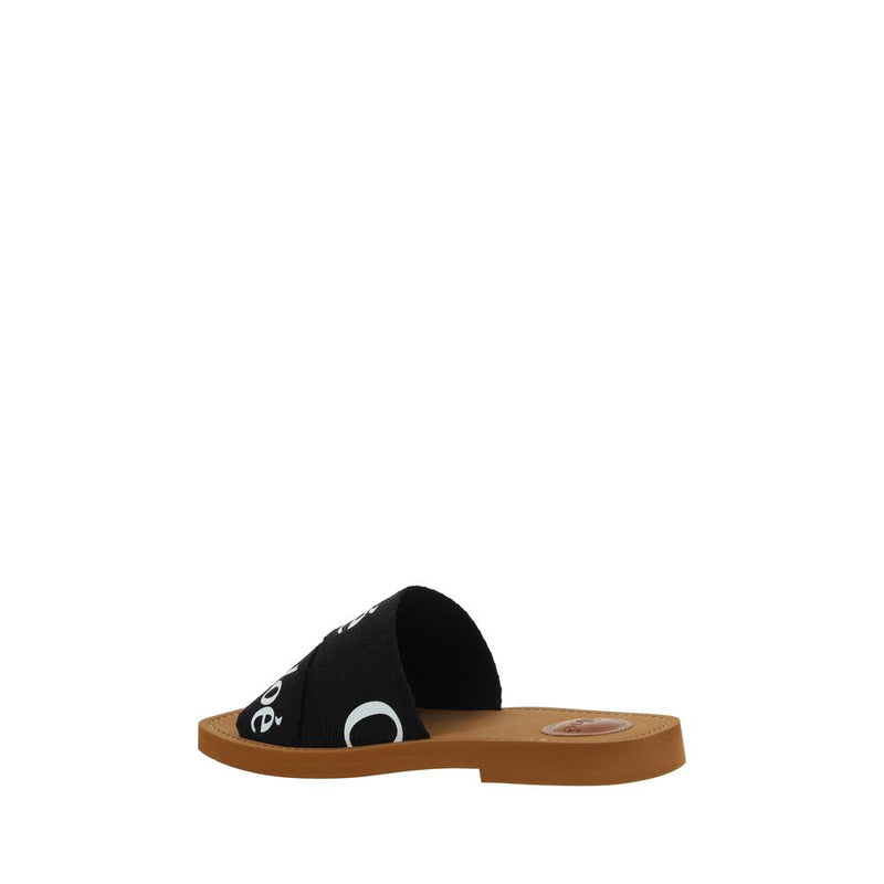 Chloé Black Linen Flat Sandals for Women