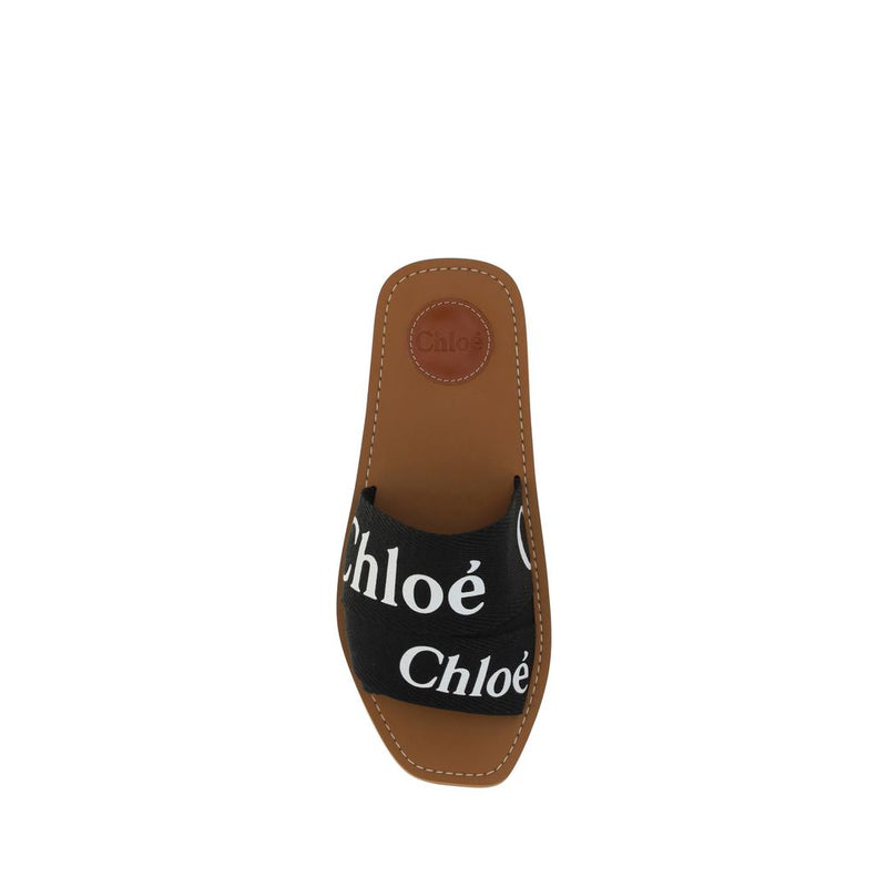 Chloé Black Linen Flat Sandals for Women