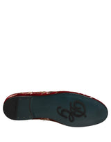 Dolce & Gabbana Red Velvet Floral Embroidery Loafers Shoes