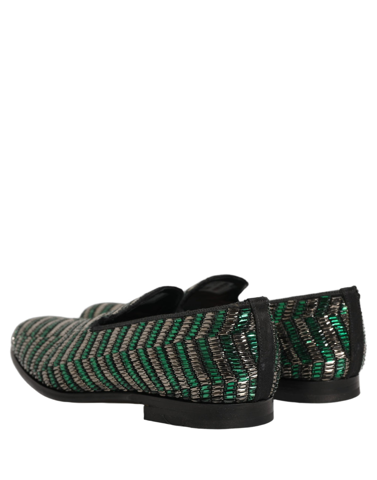 Dolce & Gabbana Silver Green Embellished Dress Loafers