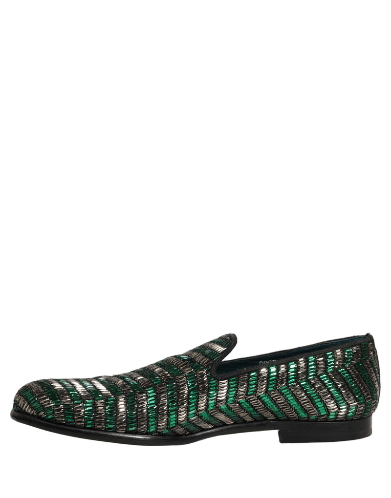Dolce & Gabbana Silver Green Embellished Dress Loafers