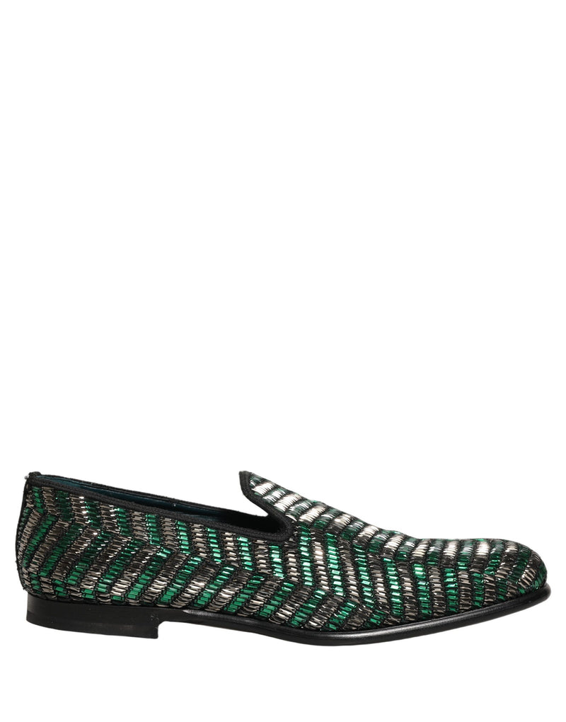 Dolce & Gabbana Silver Green Embellished Dress Loafers