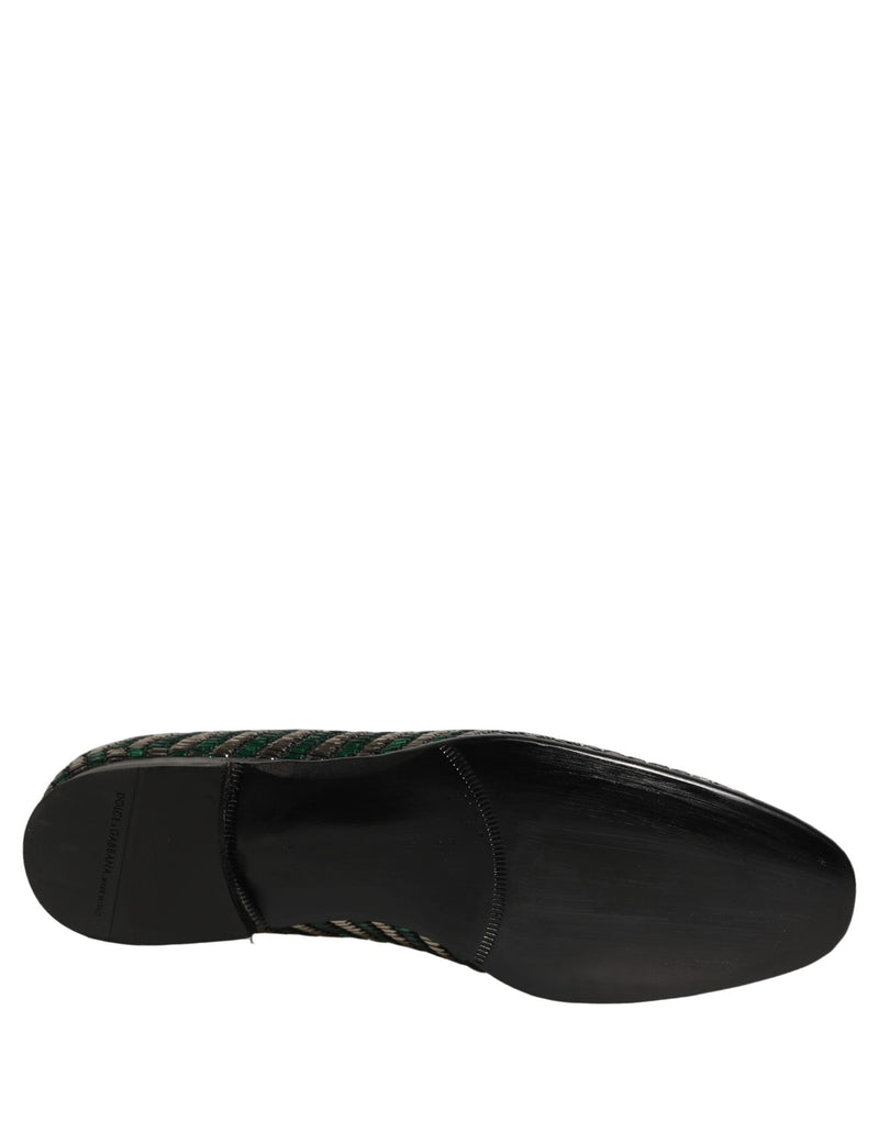 Dolce & Gabbana Silver Green Embellished Dress Loafers