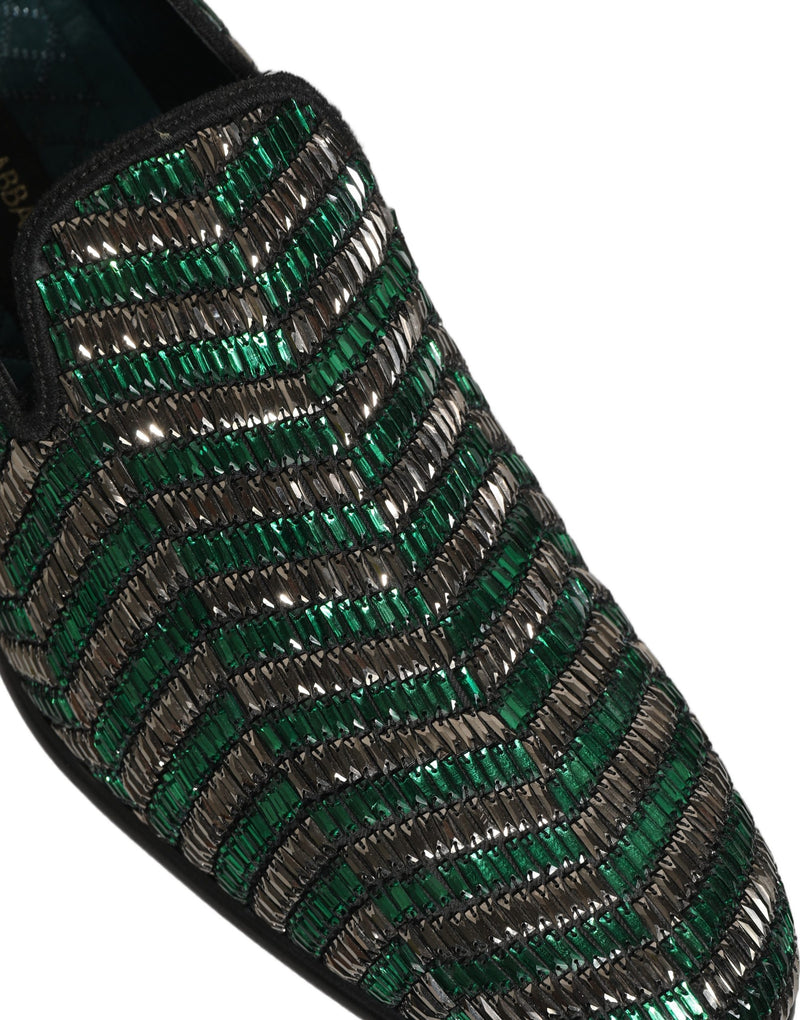 Dolce & Gabbana Silver Green Embellished Dress Loafers
