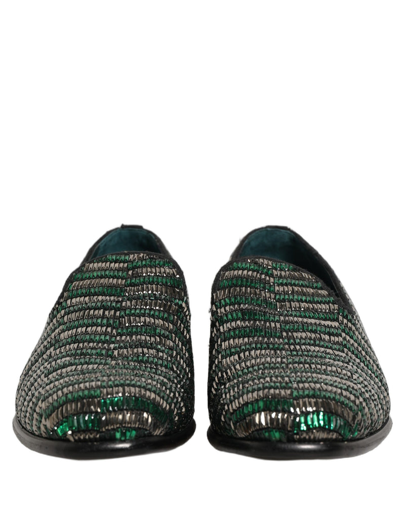 Dolce & Gabbana Silver Green Embellished Dress Loafers