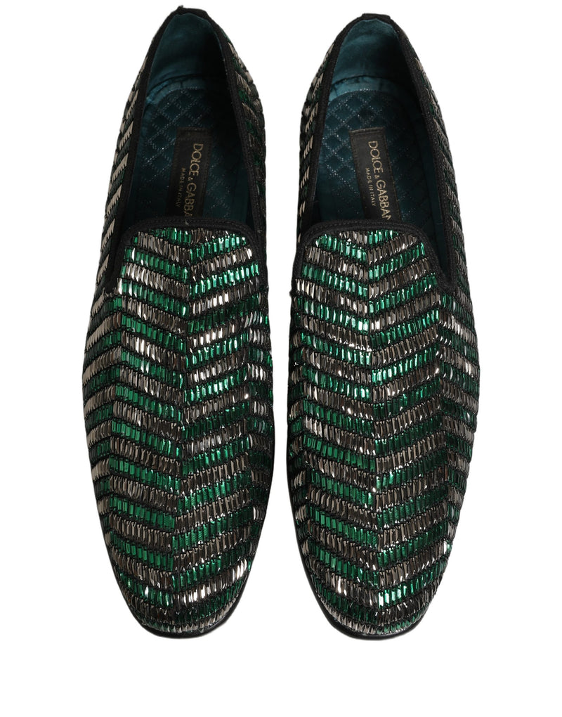 Dolce & Gabbana Silver Green Embellished Dress Loafers