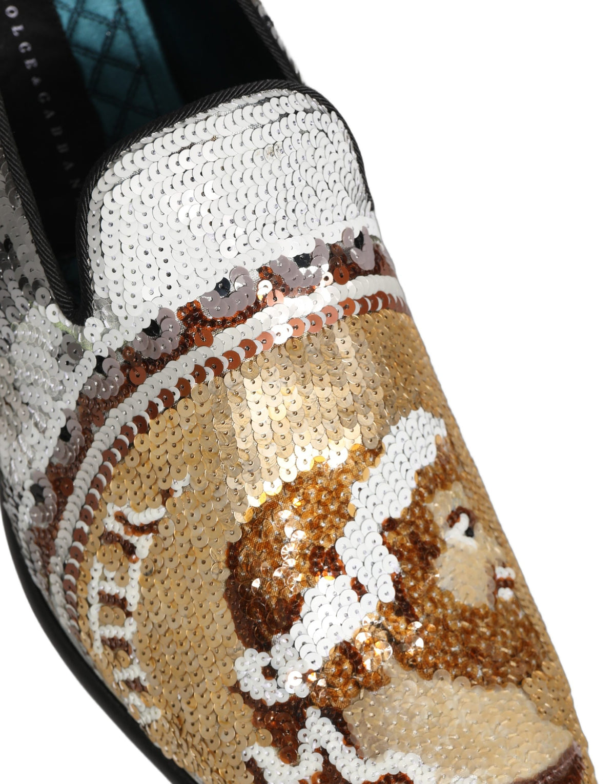 Dolce & Gabbana White Gold Sequined Slip-On Loafers
