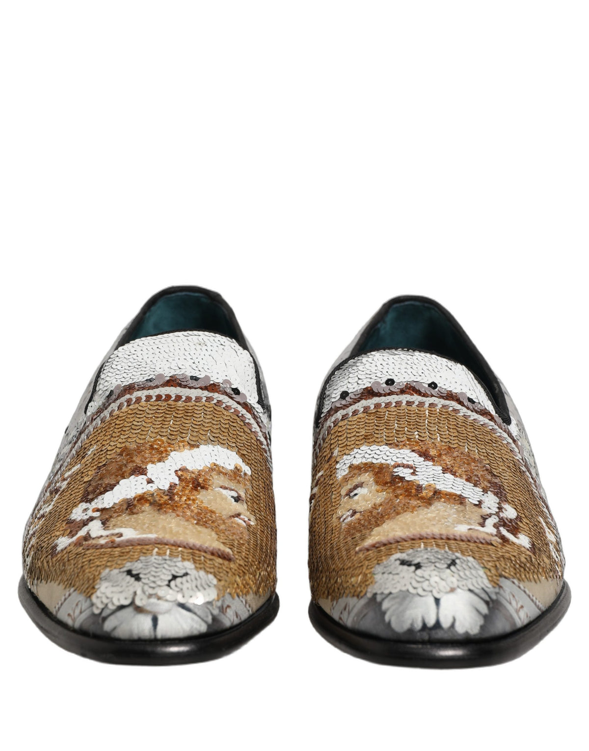 Dolce & Gabbana White Gold Sequined Slip-On Loafers