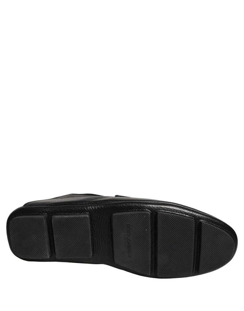 Dolce & Gabbana Black Deerskin Leather Driver Loafers
