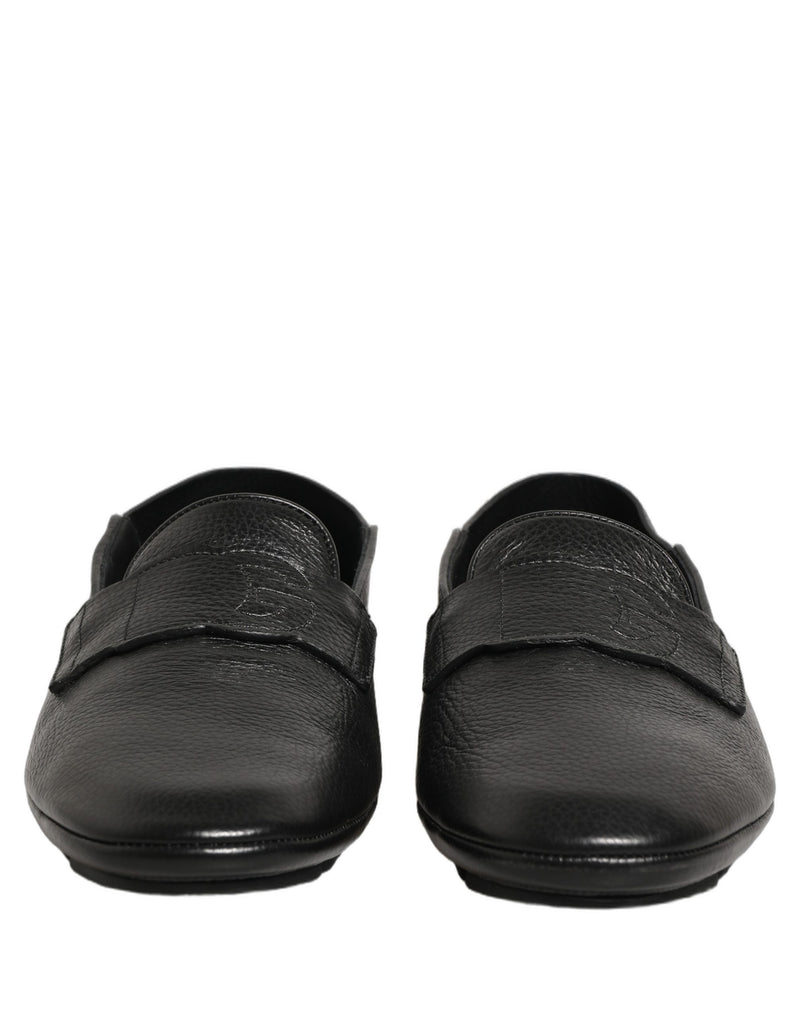 Dolce & Gabbana Black Deerskin Leather Driver Loafers