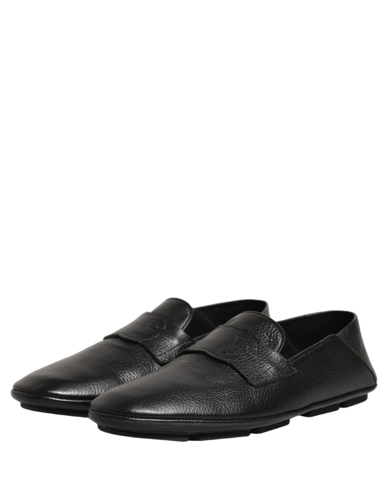 Dolce & Gabbana Black Deerskin Leather Driver Loafers