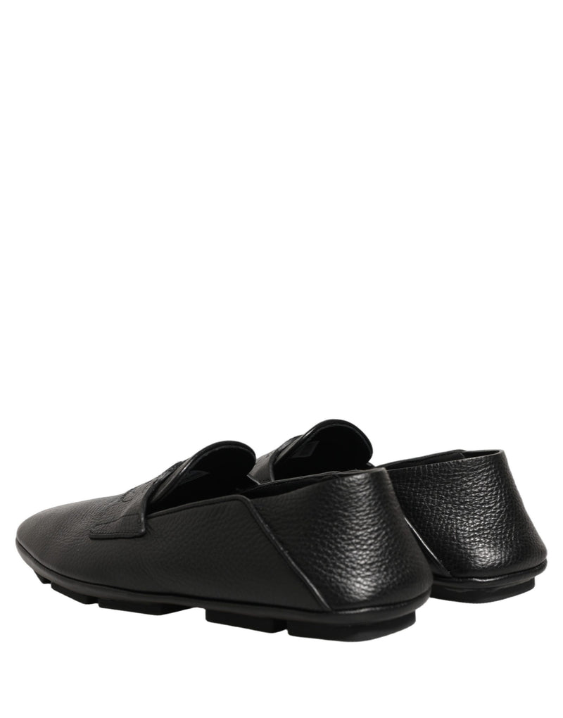 Dolce & Gabbana Black Deerskin Leather Driver Loafers