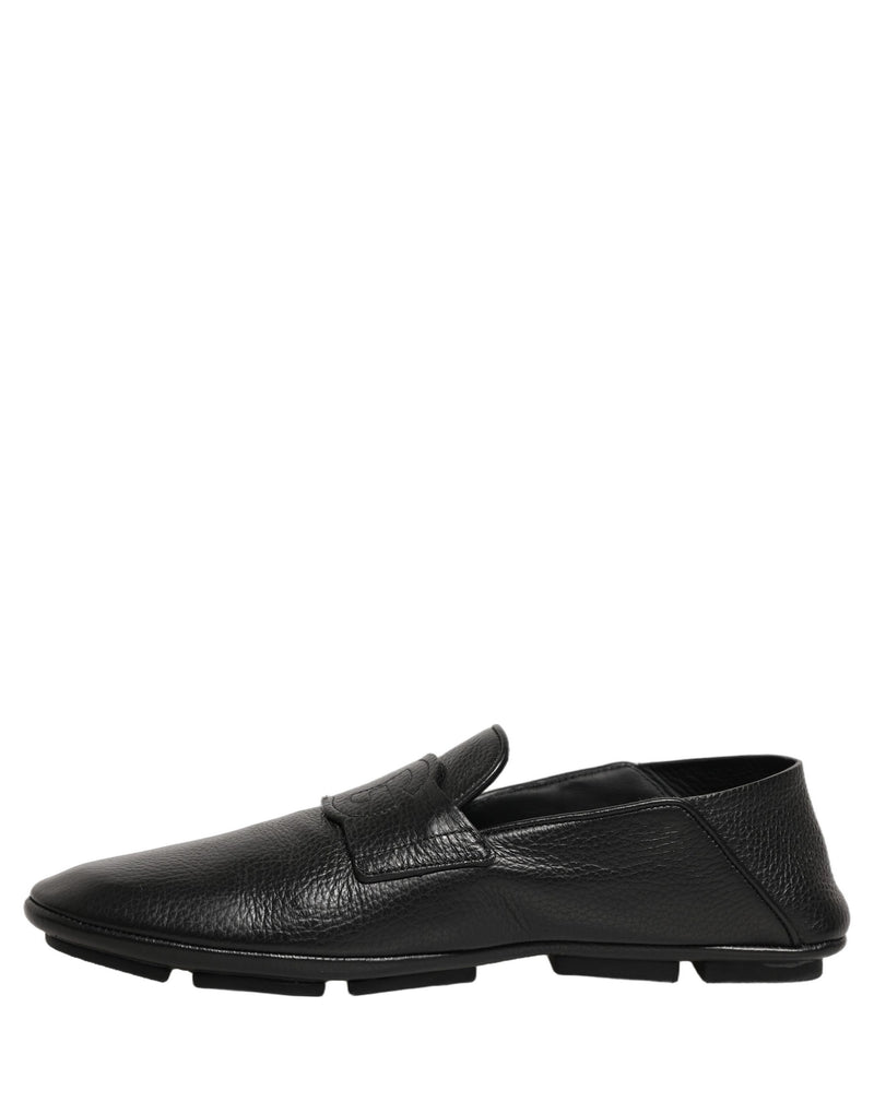 Dolce & Gabbana Black Deerskin Leather Driver Loafers