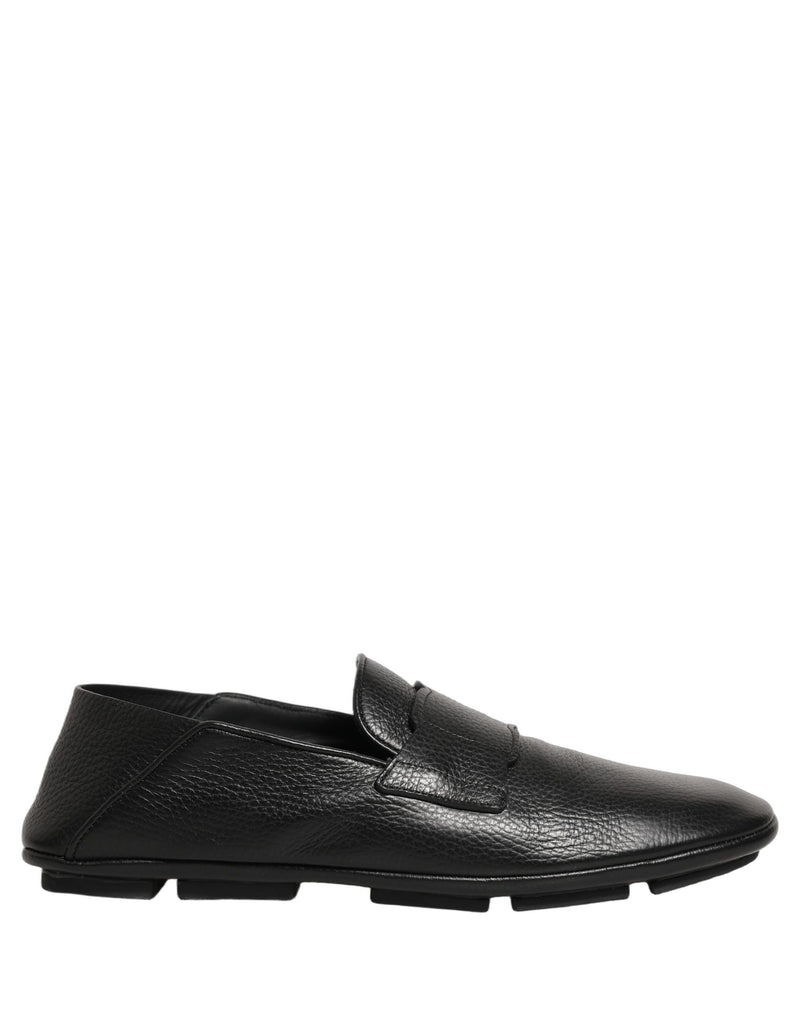 Dolce & Gabbana Black Deerskin Leather Driver Loafers