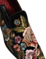 Dolce & Gabbana Black Velvet Floral Embroidery Loafers