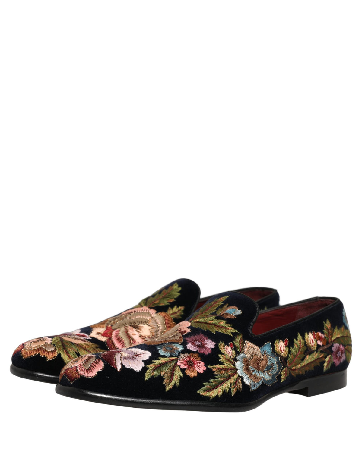 Dolce & Gabbana Black Velvet Floral Embroidery Loafers