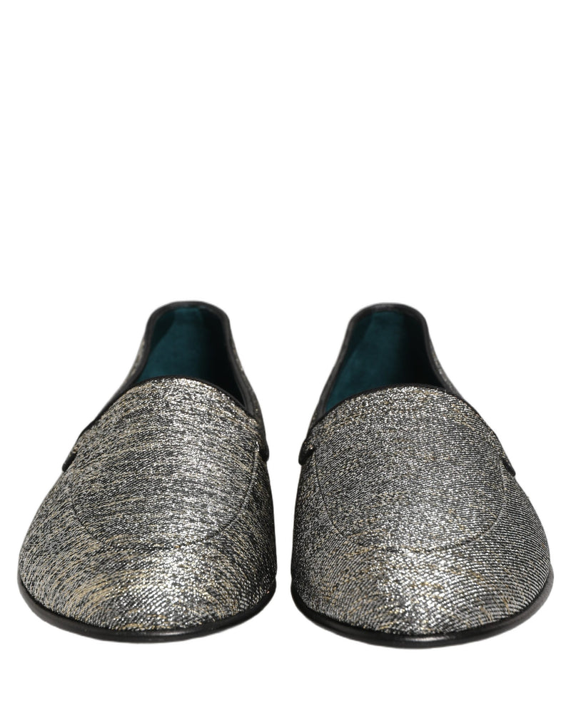 Dolce & Gabbana Gray Glitter Lurex DG Logo Dress Loafers
