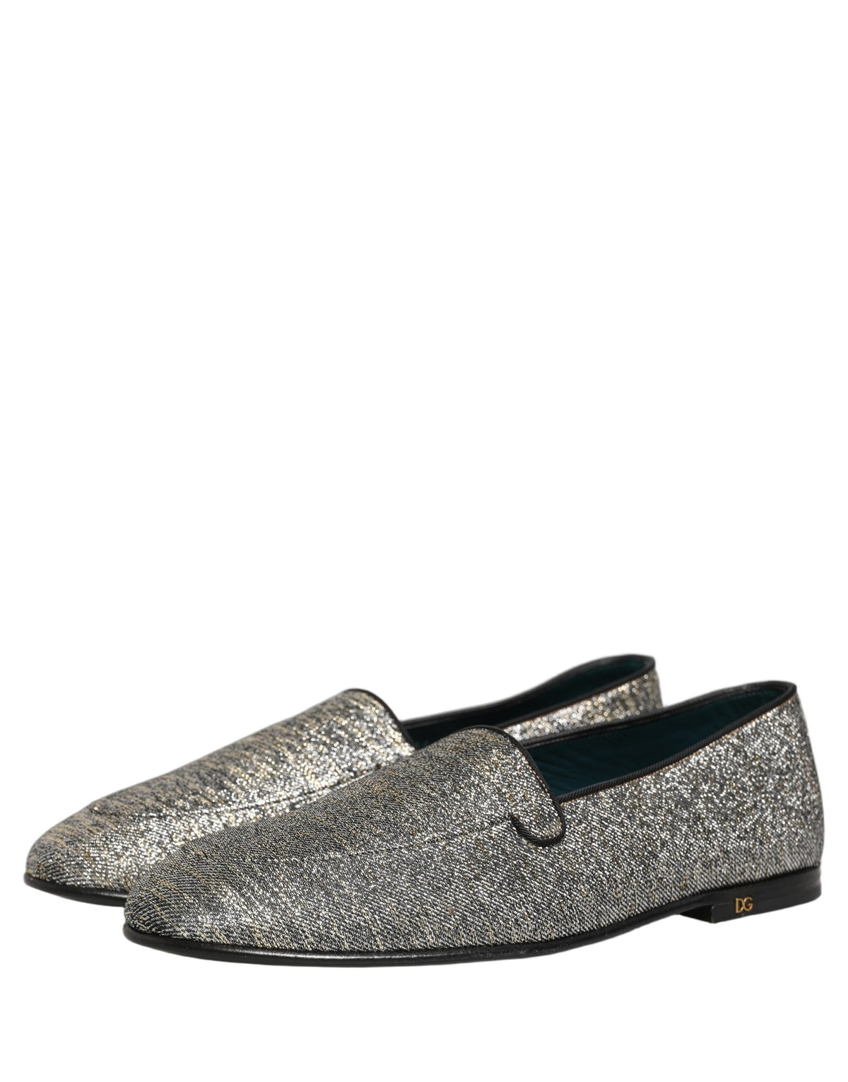 Dolce & Gabbana Gray Glitter Lurex DG Logo Dress Loafers