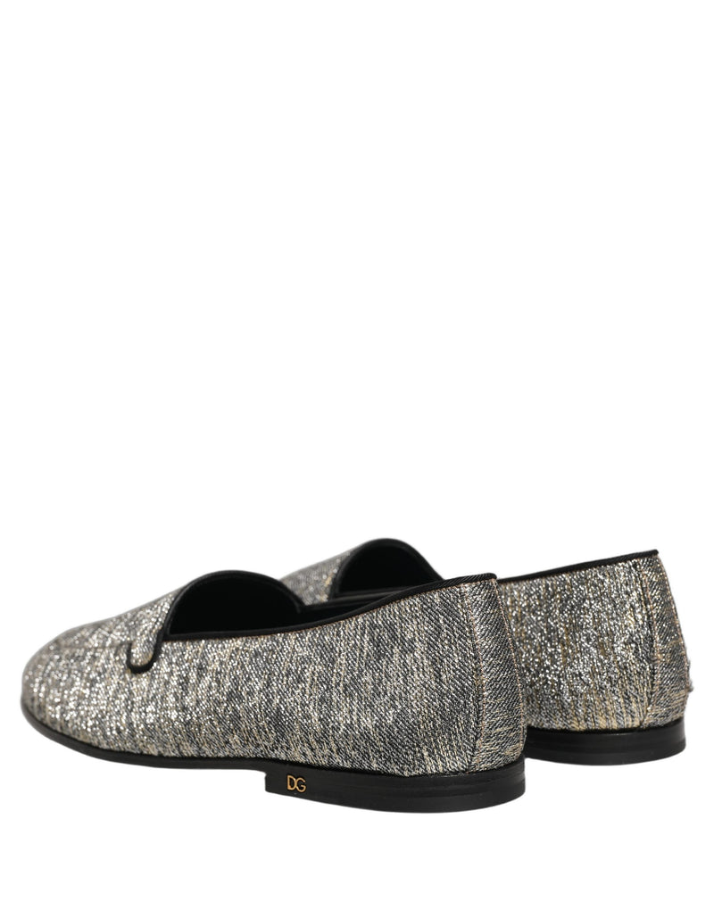 Dolce & Gabbana Gray Glitter Lurex DG Logo Dress Loafers