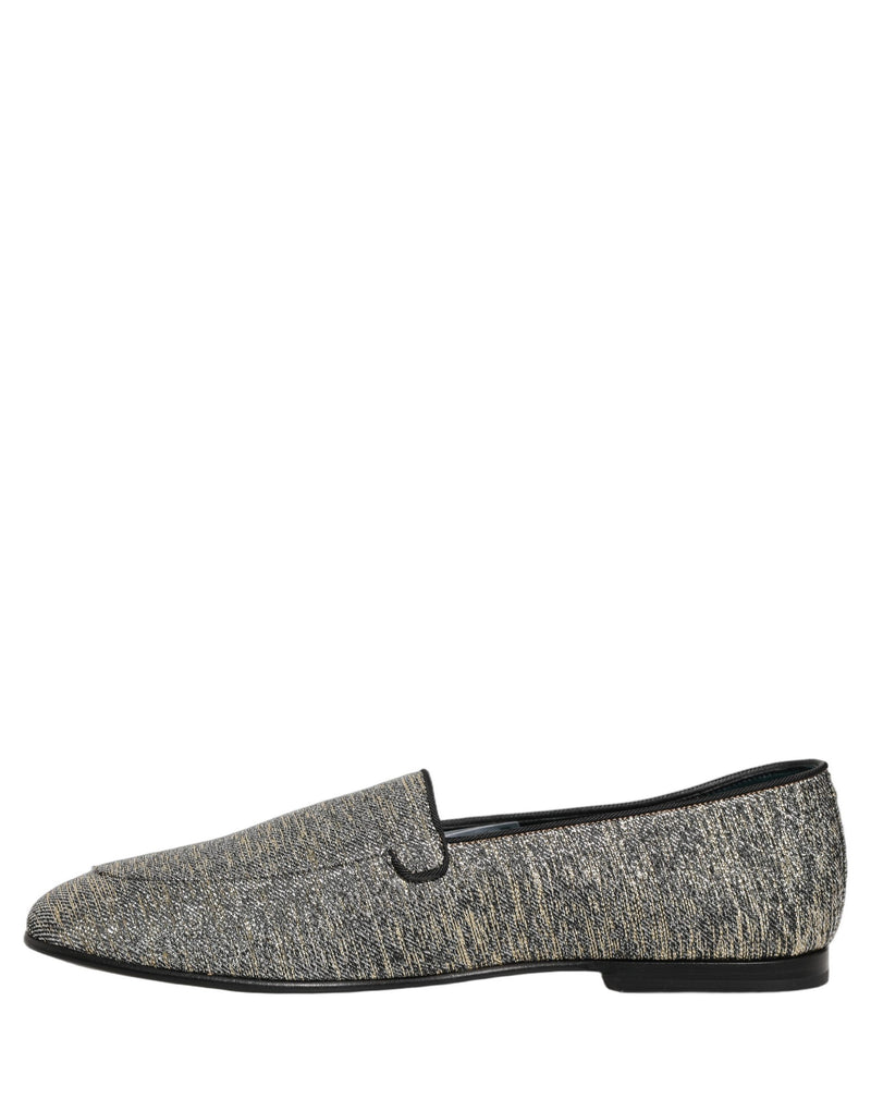 Dolce & Gabbana Gray Glitter Lurex DG Logo Dress Loafers