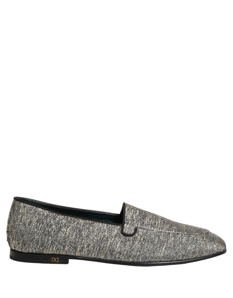 Dolce & Gabbana Gray Glitter Lurex DG Logo Dress Loafers