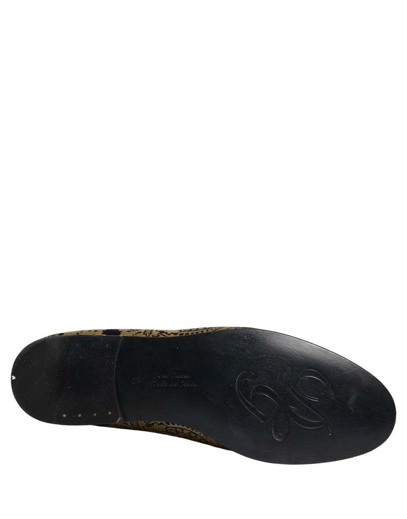 Dolce & Gabbana Gold Jacquard Leather Slip-On Loafers