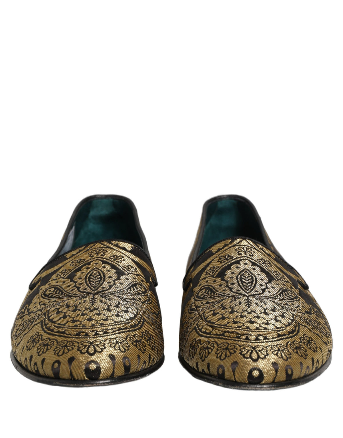 Dolce & Gabbana Gold Jacquard Leather Slip-On Loafers