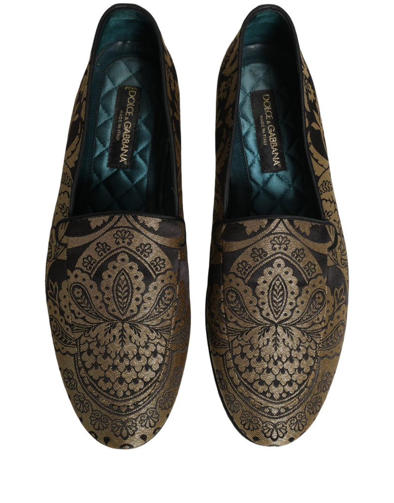 Dolce & Gabbana Gold Jacquard Leather Slip-On Loafers