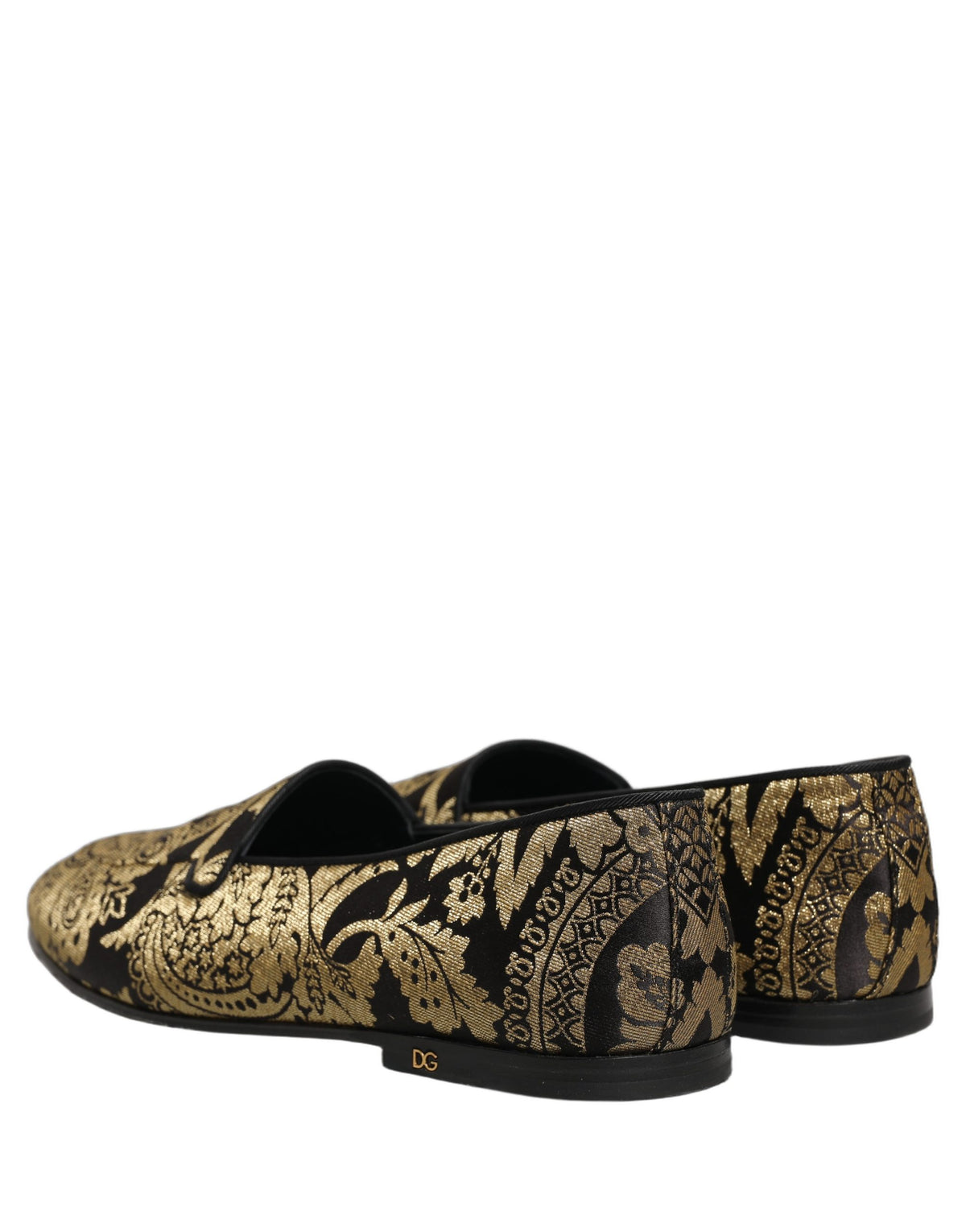 Dolce & Gabbana Gold Jacquard Leather Slip-On Loafers