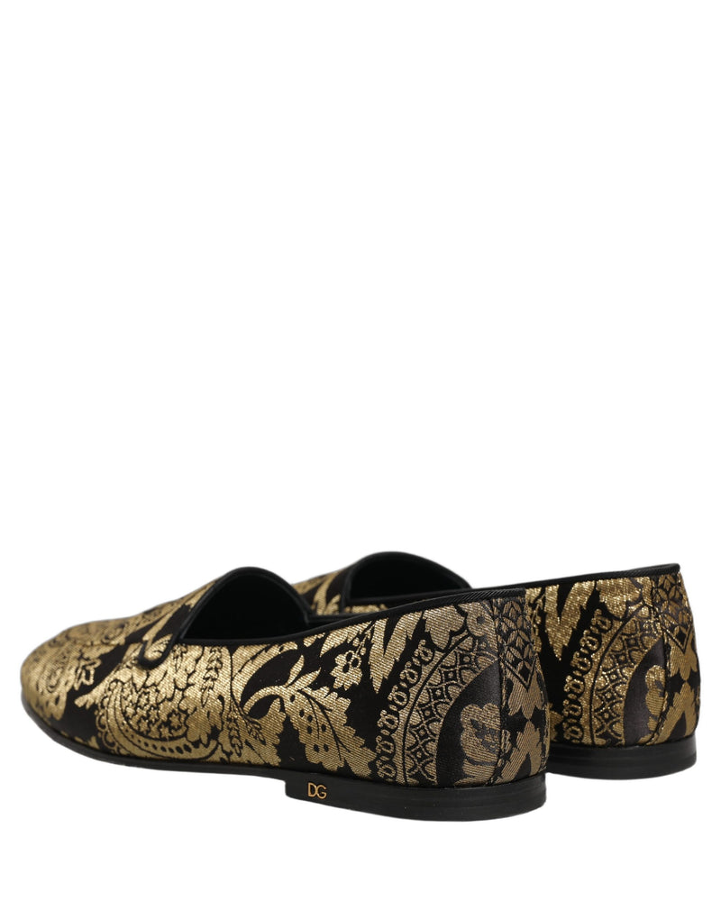 Dolce & Gabbana Gold Jacquard Leather Slip-On Loafers