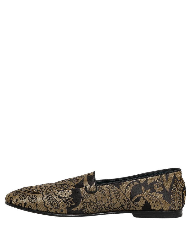 Dolce & Gabbana Gold Jacquard Leather Slip-On Loafers