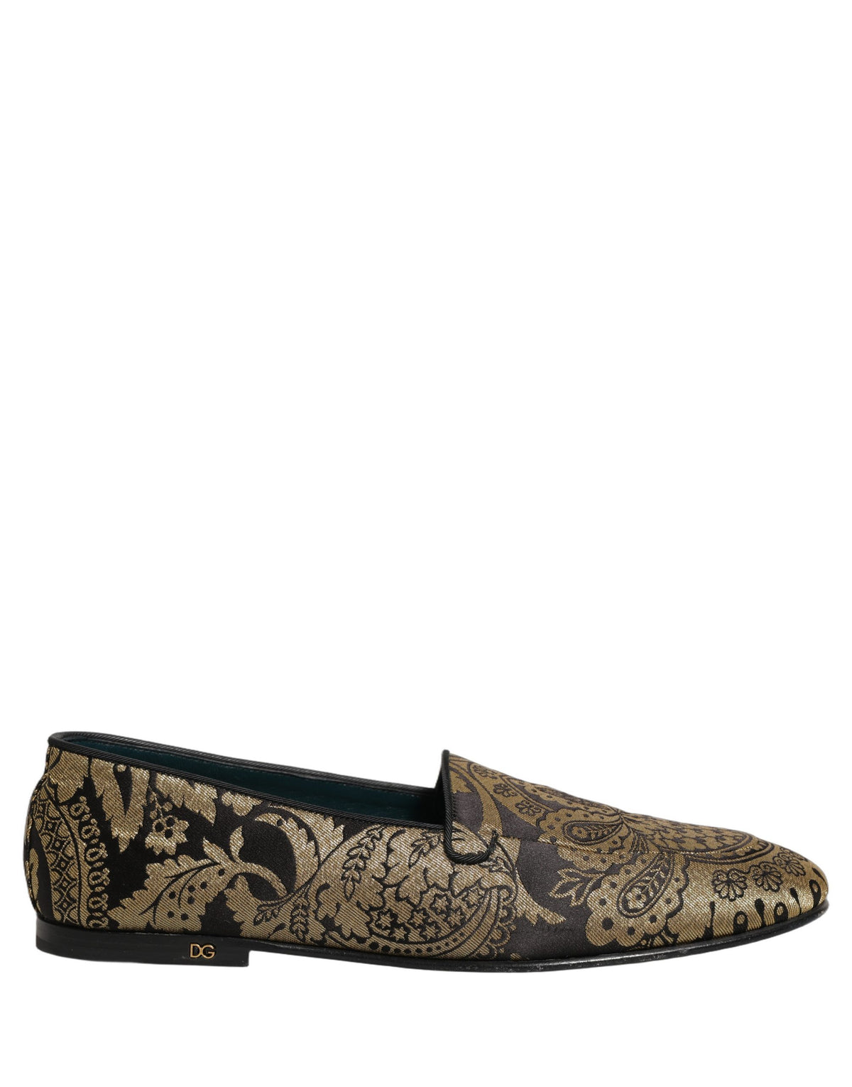 Dolce & Gabbana Gold Jacquard Leather Slip-On Loafers