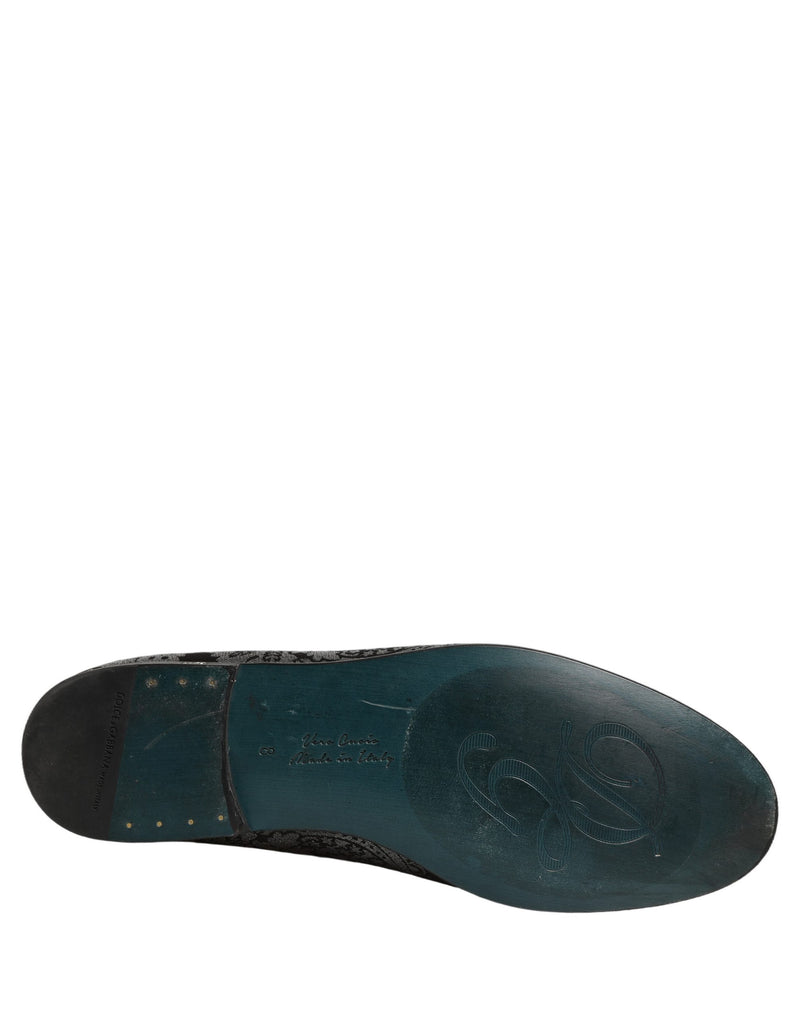 Dolce & Gabbana Silver Jacquard Leather Slip-On Loafers