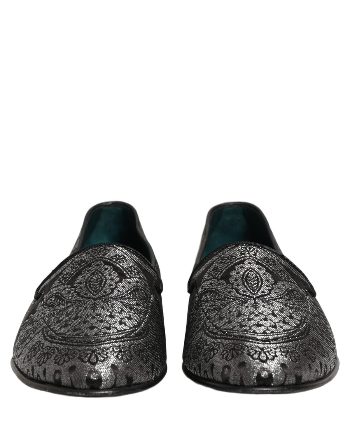 Dolce & Gabbana Silver Jacquard Leather Slip-On Loafers