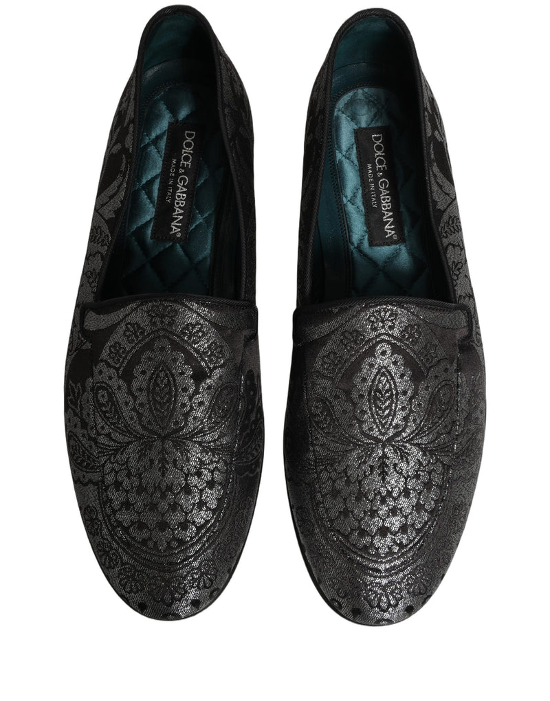 Dolce & Gabbana Silver Jacquard Leather Slip-On Loafers