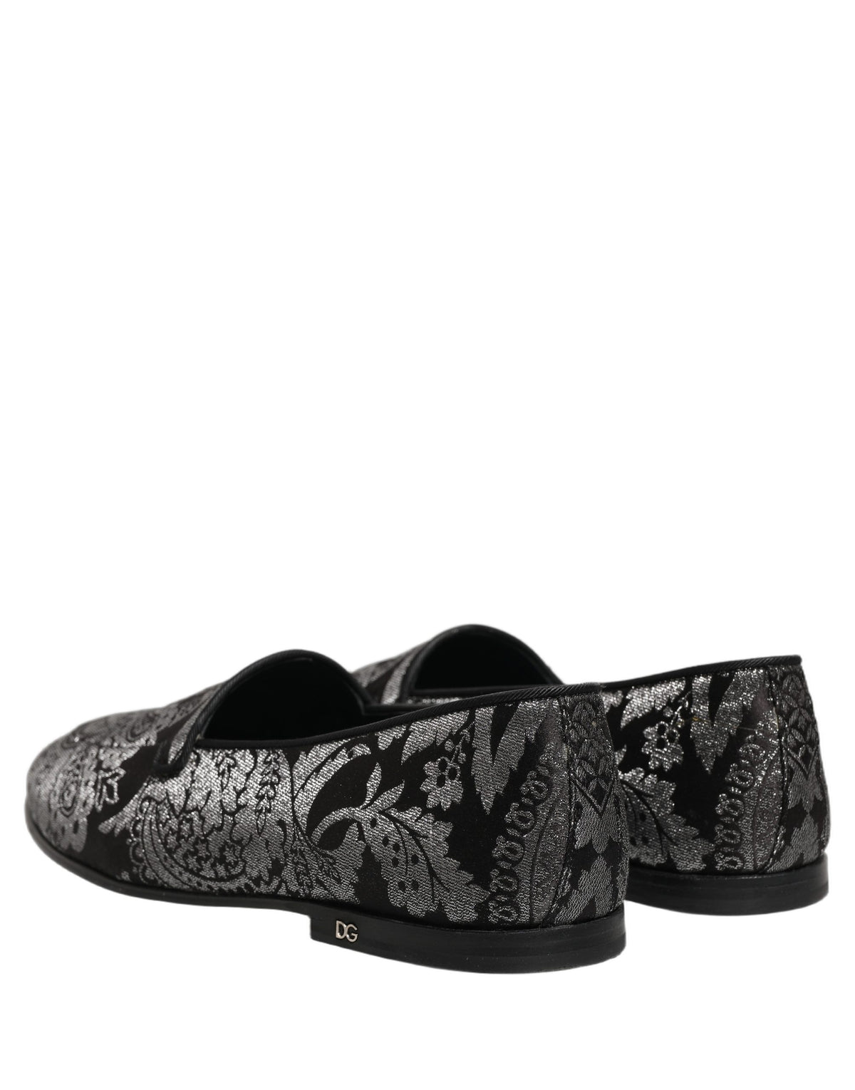 Dolce & Gabbana Silver Jacquard Leather Slip-On Loafers