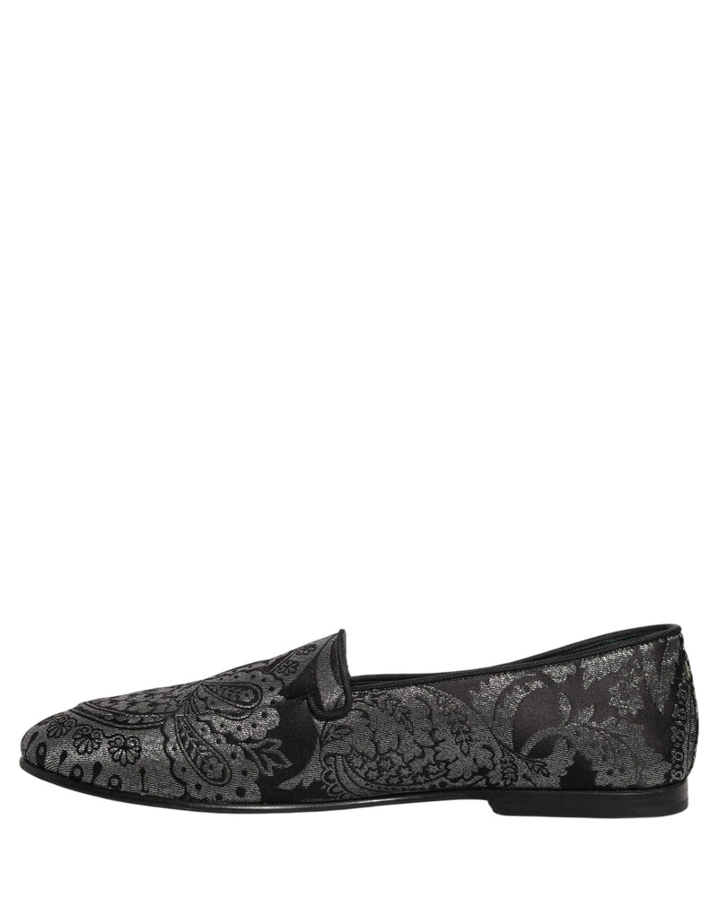 Dolce & Gabbana Silver Jacquard Leather Slip-On Loafers