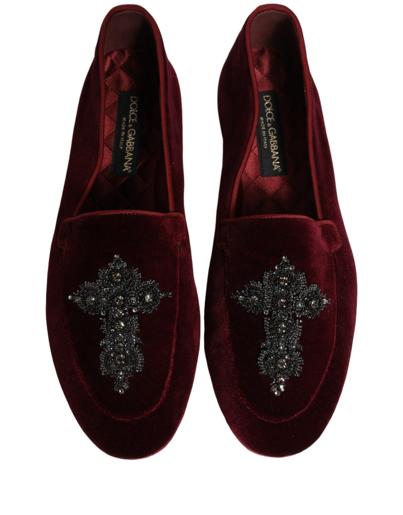 Dolce & Gabbana Red Suede Embellished Men Dress Loafers Shoes