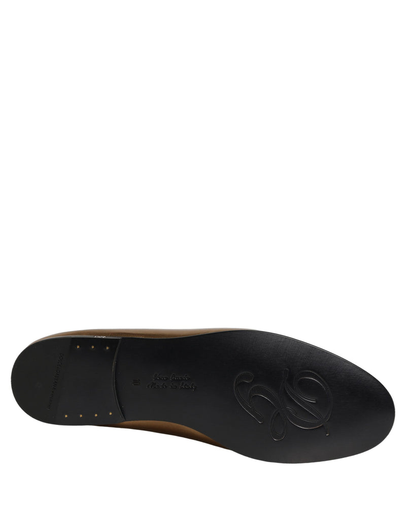 Dolce & Gabbana Gold Leather DG Logo Slip On Men Loafers Shoes