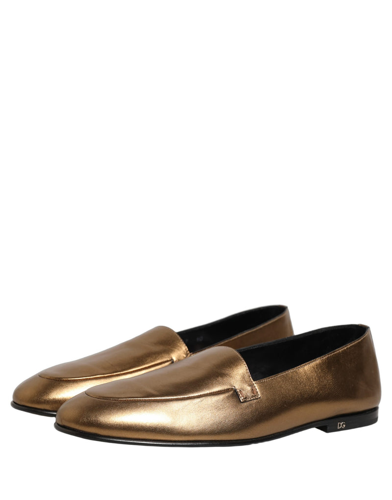 Dolce & Gabbana Gold Leather DG Logo Slip On Men Loafers Shoes