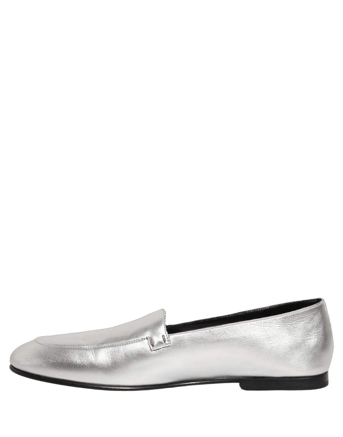 Dolce & Gabbana Silver Leather DG Logo Slip On Loafers Shoes