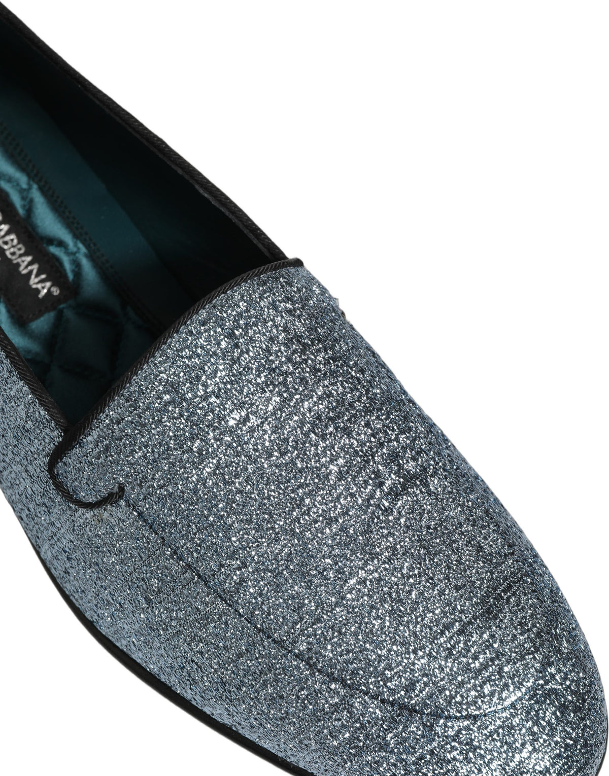 Dolce & Gabbana Blue Glitter Lurex DG Logo Loafers